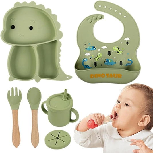 Kidilo Baby Feeding Set with Silicone Plate Bowl Cup & Utensils