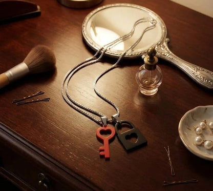 Romantic Key & Heart Lock Couple Necklace Set