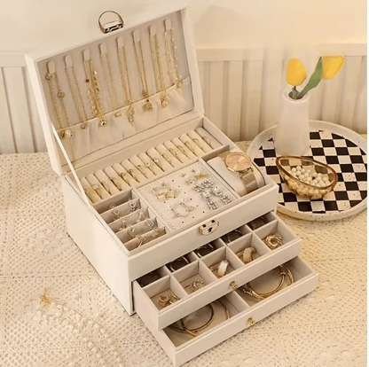 Luxury 3-Layer Jewelry Storage Box with Drawers