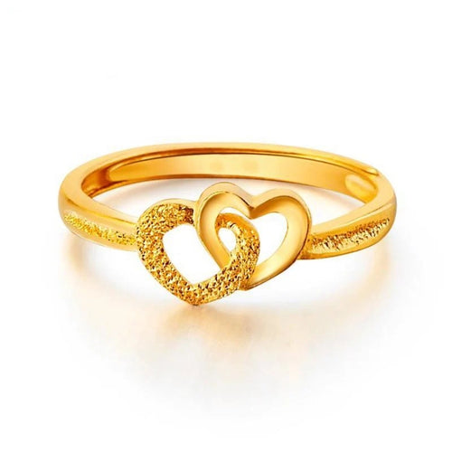Gold-Plated Double Heart Adjustable Ring for Women
