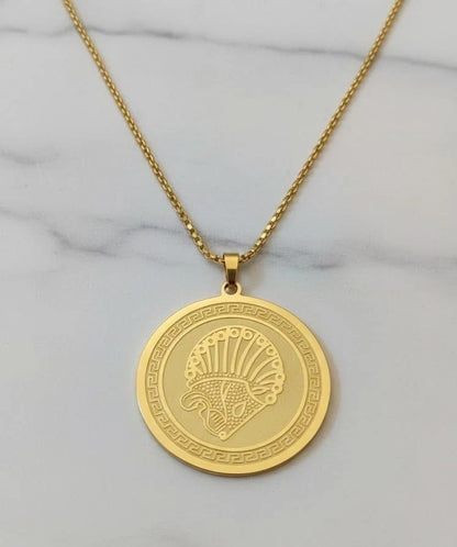 Gold & Silver Round Medallion Pendant Necklace