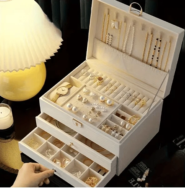 Luxury 3-Layer Jewelry Storage Box with Drawers