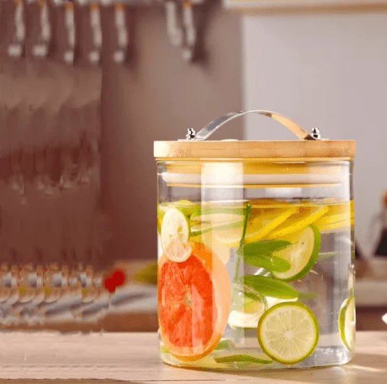 3L Glass Beverage Dispenser with Wooden Stand & Stainless Steel Tap