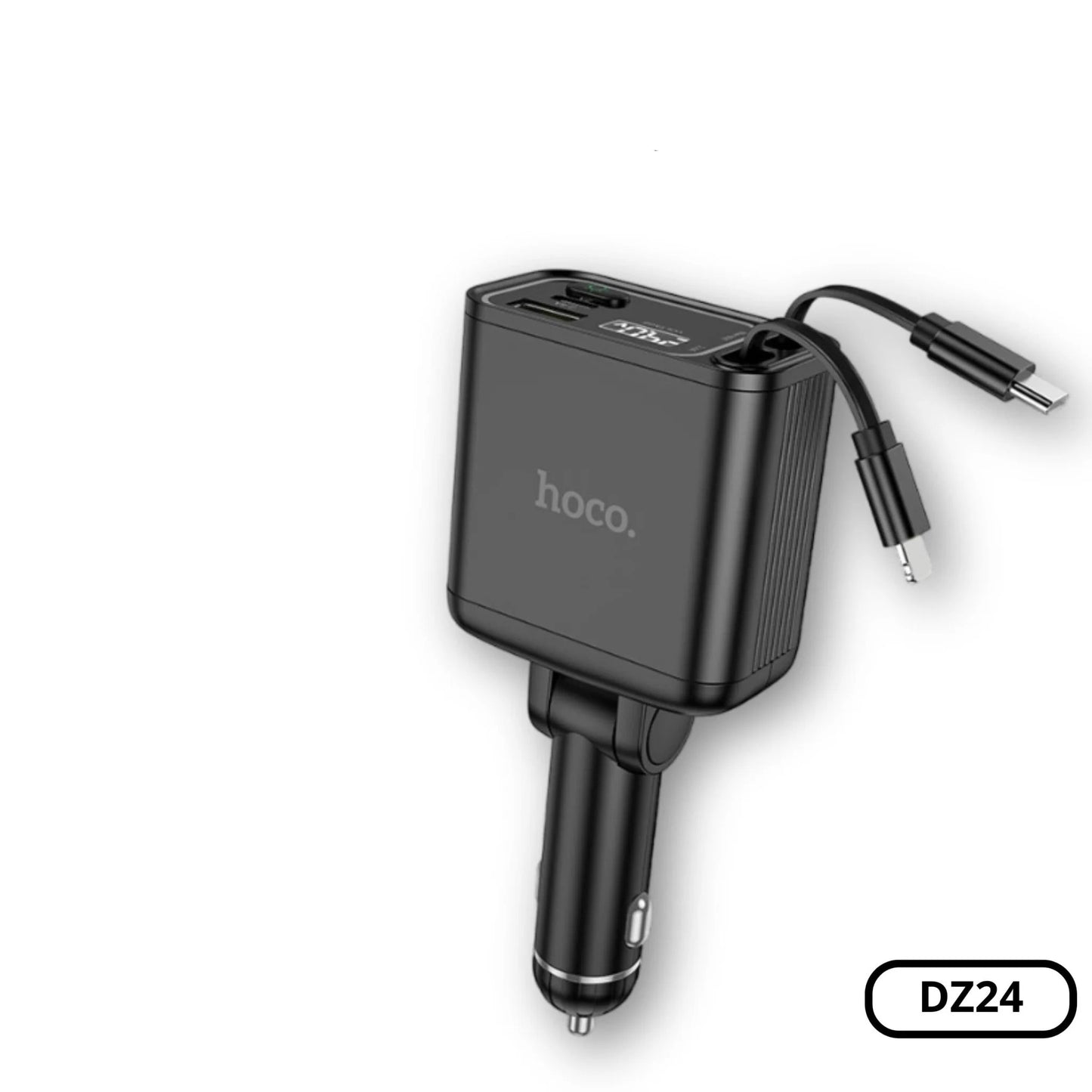 Hoco 4-in-1 80W Car Charger with Retractable Cables & Smart Display
