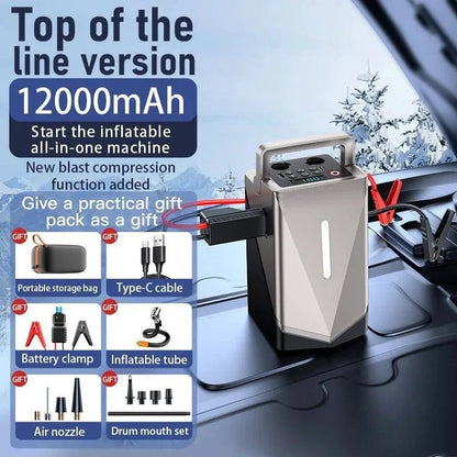 Portable 12V Car Jump Starter with Air Blower & Power Bank