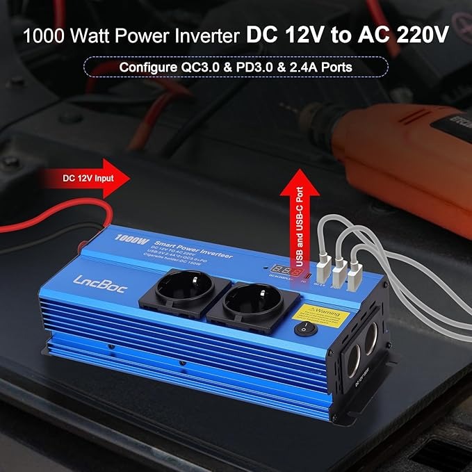 Smart DC to AC Power Inverter with USB & Safety Protection