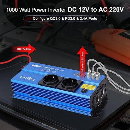 Smart DC to AC Power Inverter with USB & Safety Protection