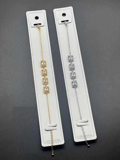 Geometric Square Crystal Link Adjustable Bracelet