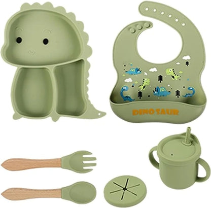 Kidilo Baby Feeding Set with Silicone Plate Bowl Cup & Utensils