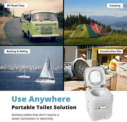 Portable Camping Toilet with Dual Tank & Manual Flush
