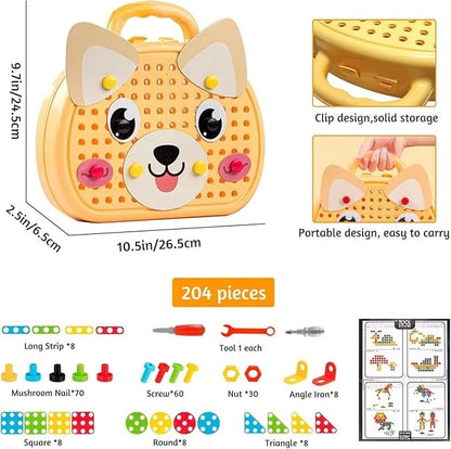 DIY Creative Screw Puzzle Suitcase – 203-Piece STEM Toy for Kids 3+