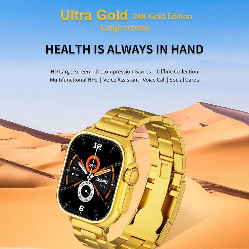 Gold Ultra Smartwatch with HD Touch Display & Fitness Tracking