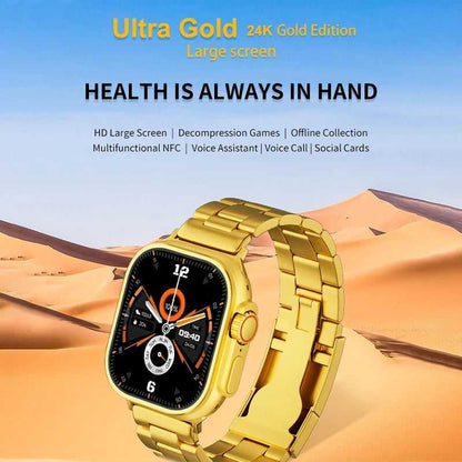 Gold Ultra Smartwatch with HD Touch Display & Fitness Tracking
