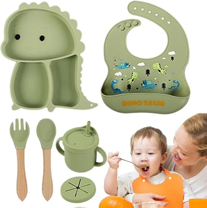 Kidilo Baby Feeding Set with Silicone Plate Bowl Cup & Utensils