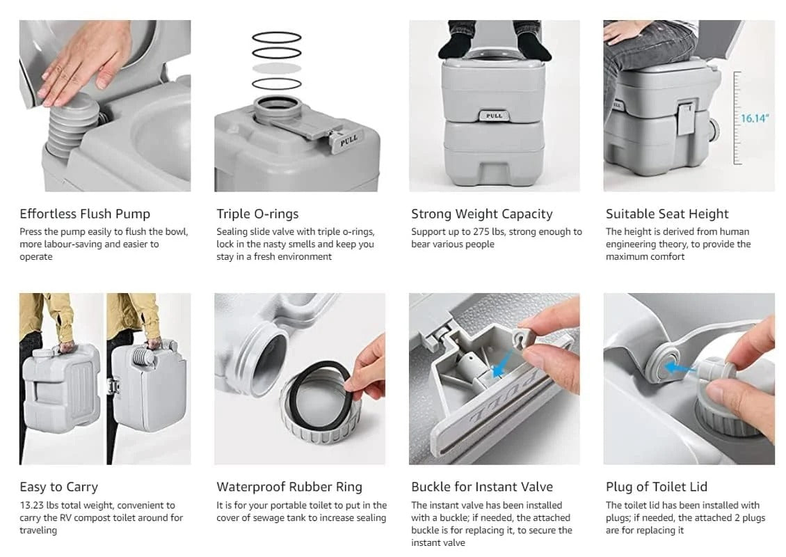 Portable Camping Toilet with Dual Tank & Manual Flush