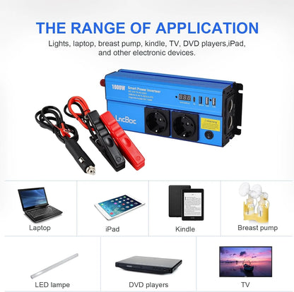 Smart DC to AC Power Inverter with USB & Safety Protection
