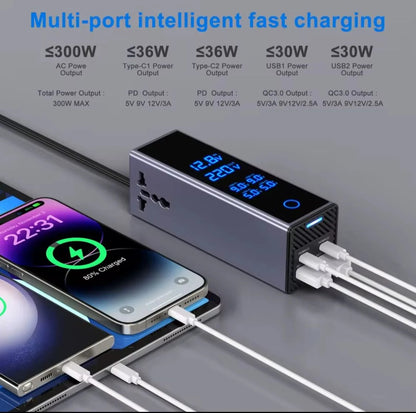 300W Car Power Inverter with Dual PD Type-C & QC3.0 USB