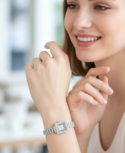 Imperial Square Crystal Halo Bracelet Watch for Women
