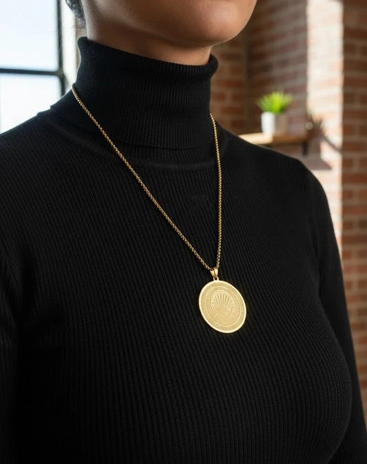 Gold & Silver Round Medallion Pendant Necklace