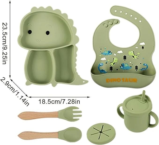 Kidilo Baby Feeding Set with Silicone Plate Bowl Cup & Utensils