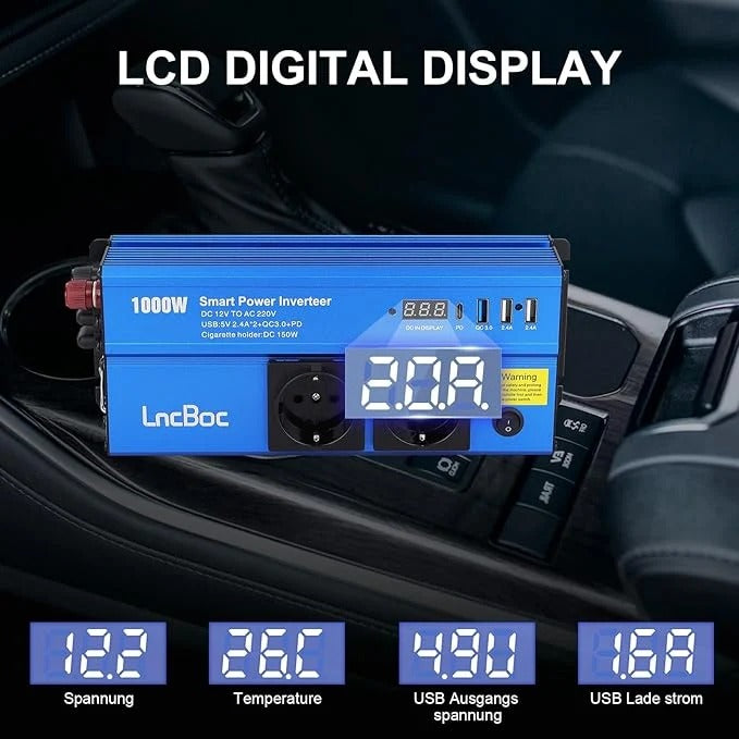 Smart DC to AC Power Inverter with USB & Safety Protection