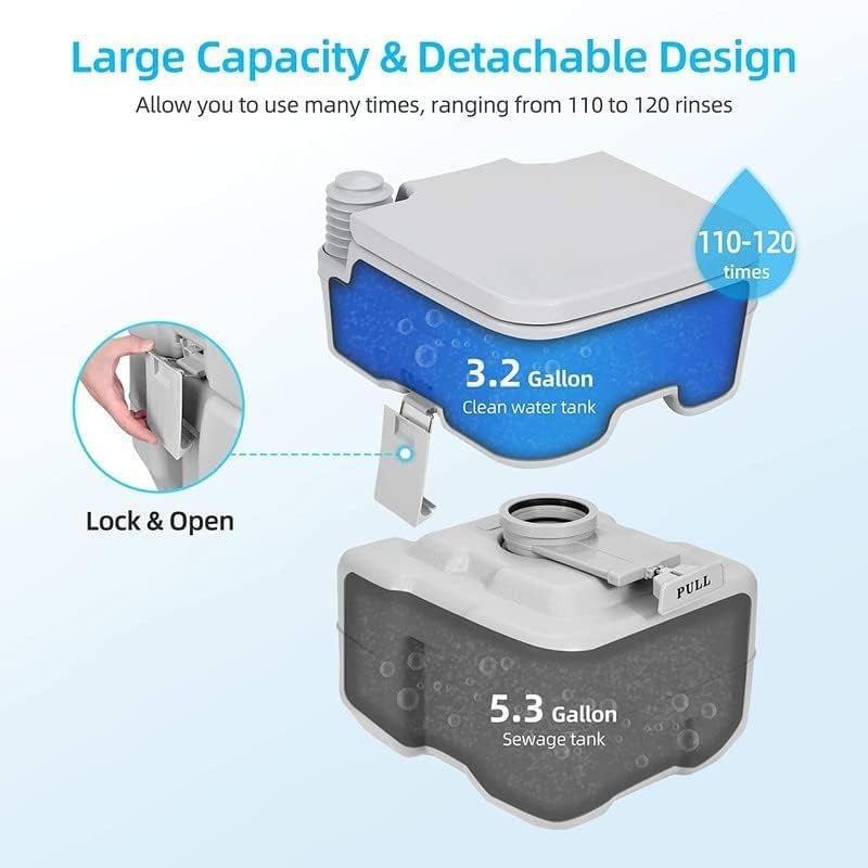 Portable Camping Toilet with Dual Tank & Manual Flush