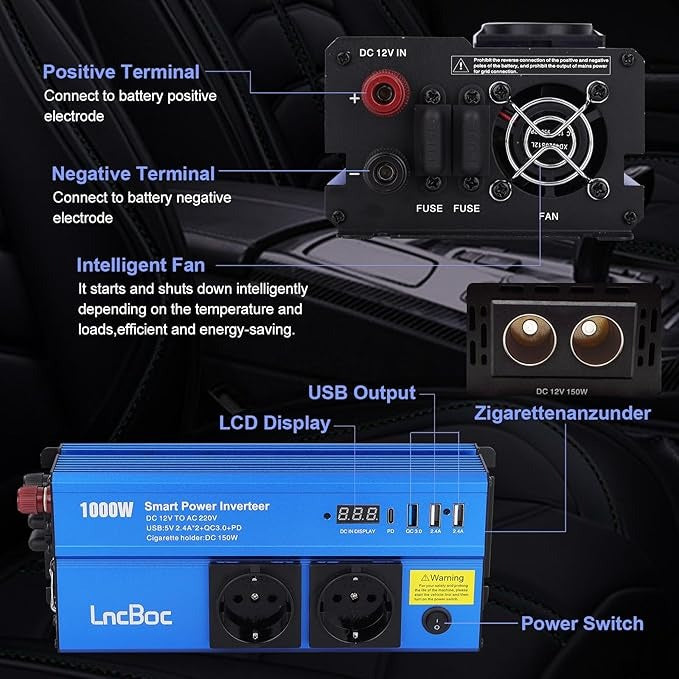 Smart DC to AC Power Inverter with USB & Safety Protection