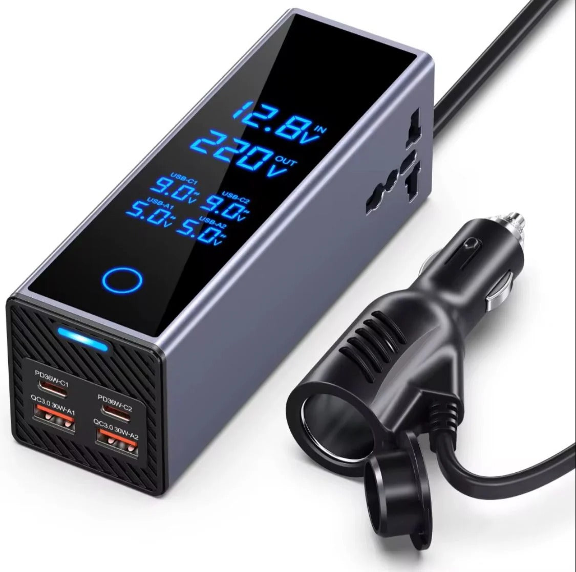300W Car Power Inverter with Dual PD Type-C & QC3.0 USB