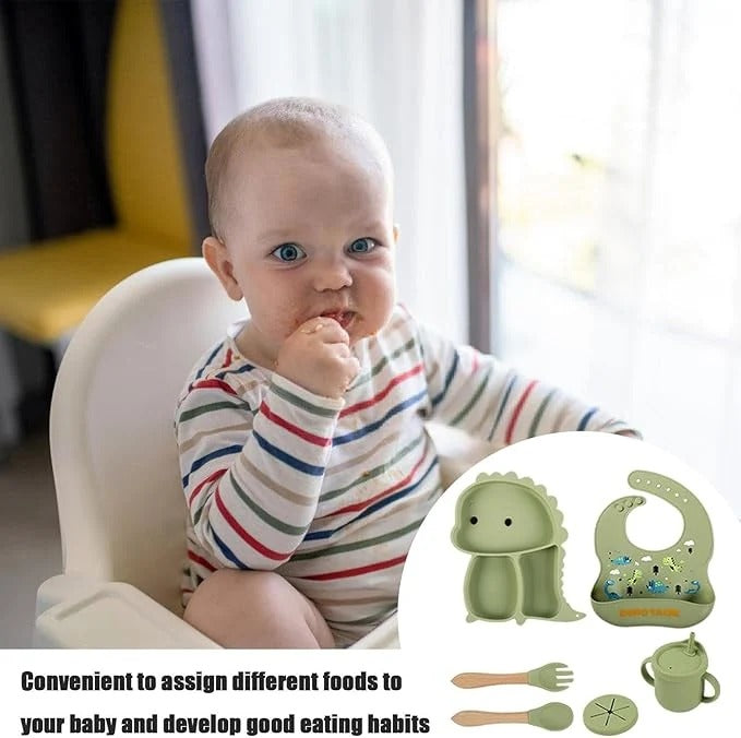 Kidilo Baby Feeding Set with Silicone Plate Bowl Cup & Utensils
