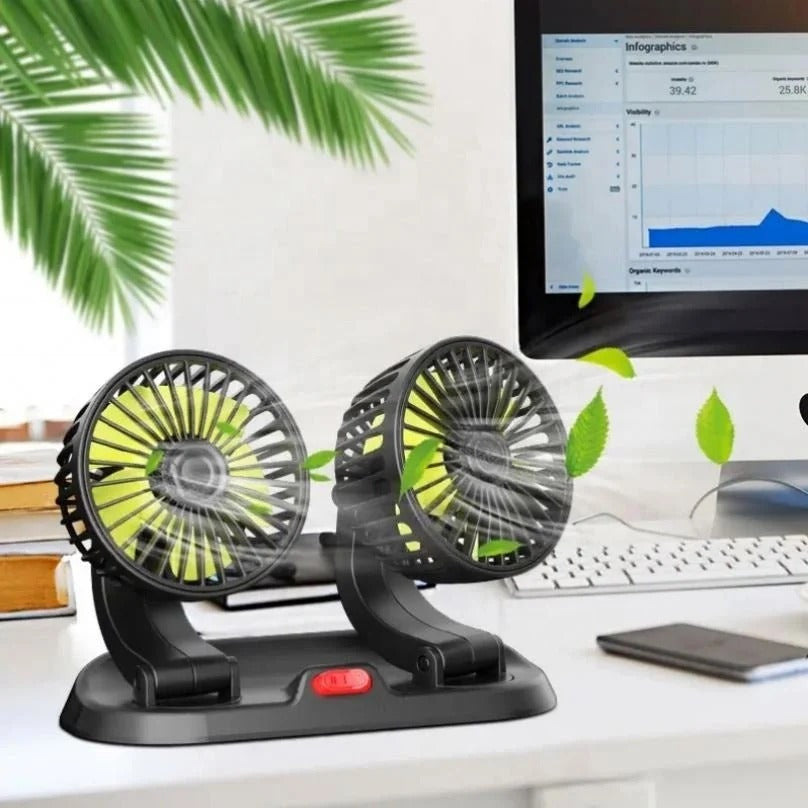 CIC922 Dual-Head 360° Car Fan with 2 Speeds