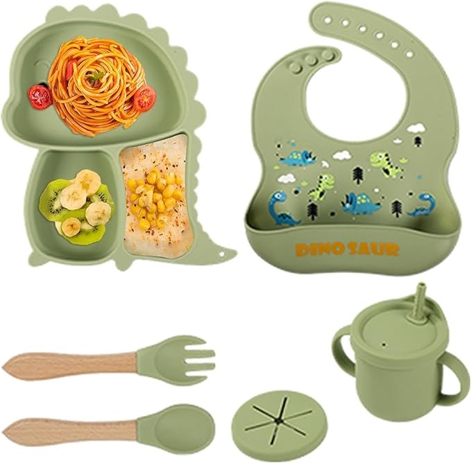 Kidilo Baby Feeding Set with Silicone Plate Bowl Cup & Utensils