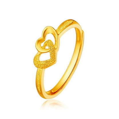Gold-Plated Double Heart Adjustable Ring for Women