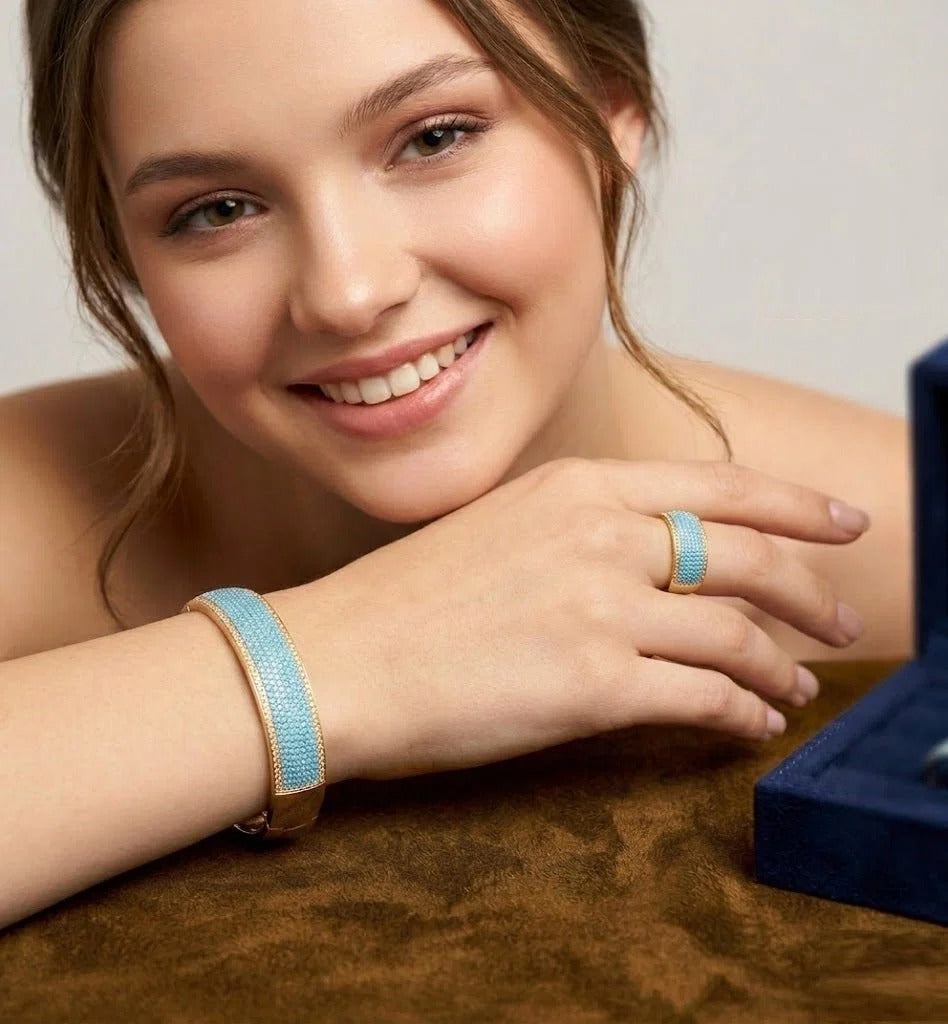 Honeycomb Luxe Crystal Bangle & Ring Set for Women