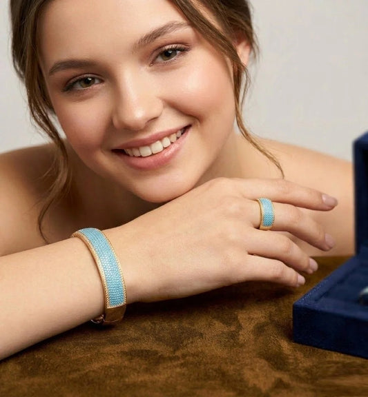Honeycomb Luxe Crystal Bangle & Ring Set for Women