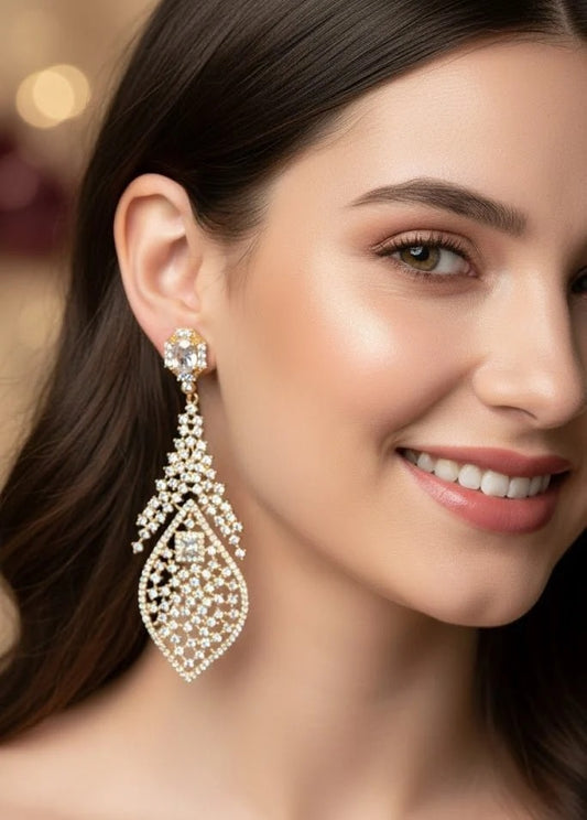 Luxury Leaf-Shaped Crystal Tassel Earrings