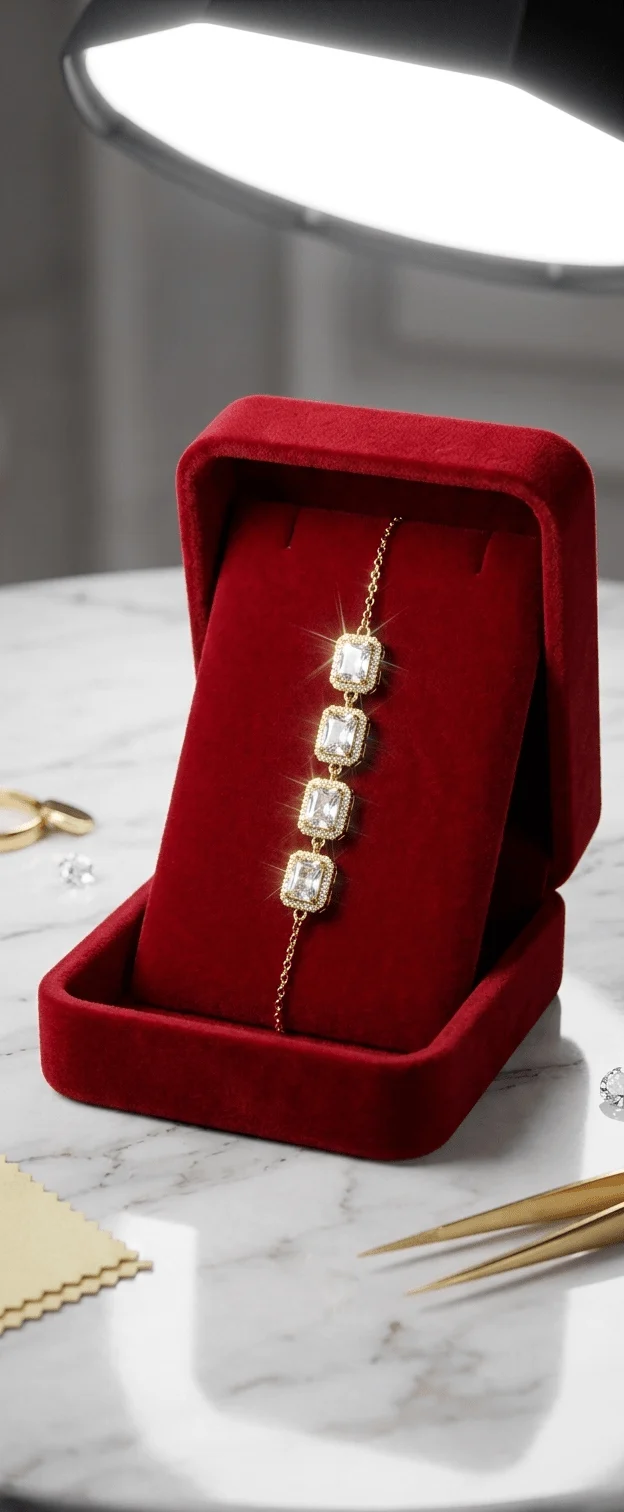 Geometric Square Crystal Link Adjustable Bracelet